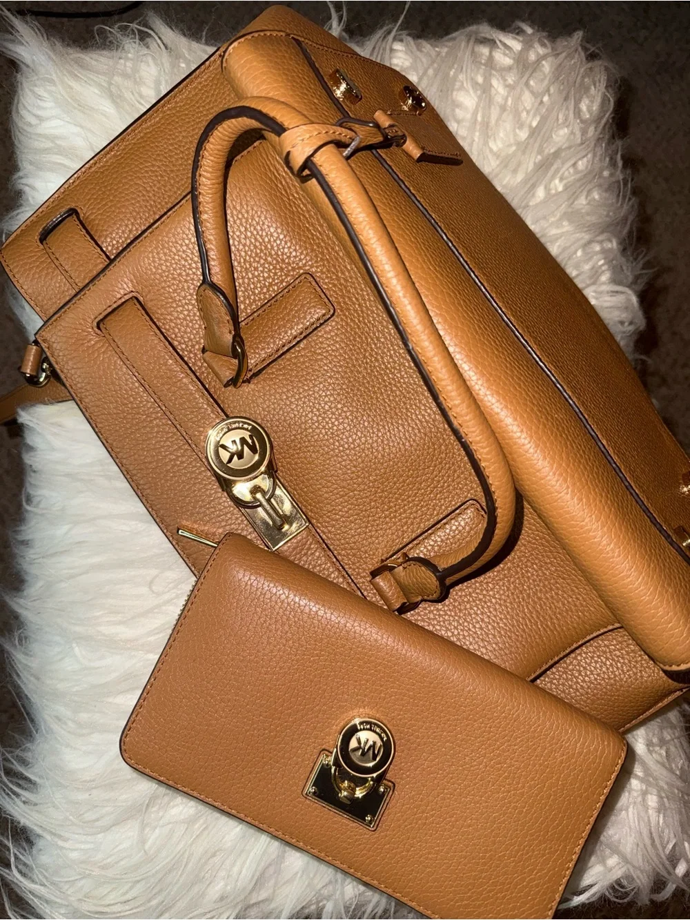 Michael Kors Cognac Pebbled Leather Satchel with Wallet